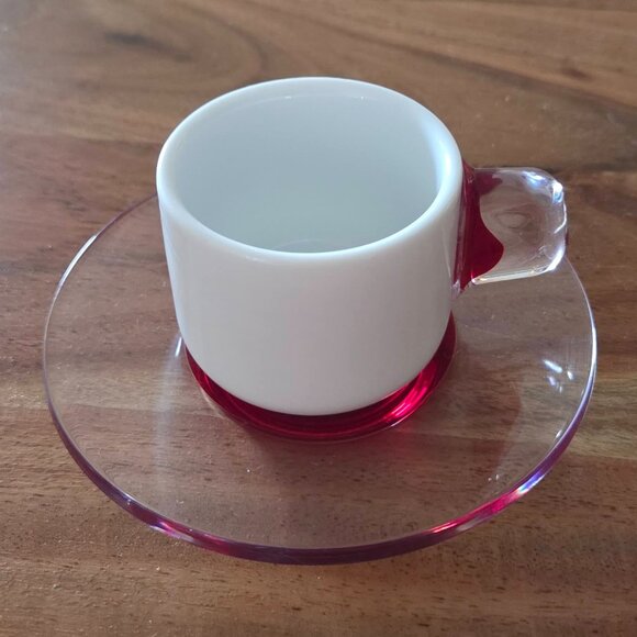 GUZZINI Italy set of 6 Porcelain Plastic Espresso Cups & Saucers - Picture 8 of 9